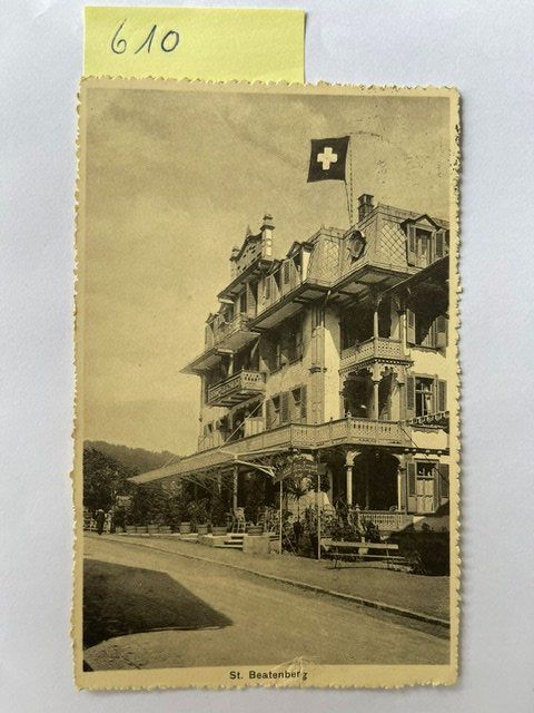 Ansichtskarten: Ansichtskarte Hotel Beatenberg mit Schweizer Flagge, 1918 – Gebraucht aus Niederwil AG von dahu75