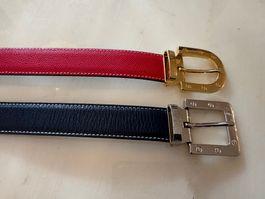Hochwertige -2- Damen Ledergürtel Made in Italy rot/schwarz