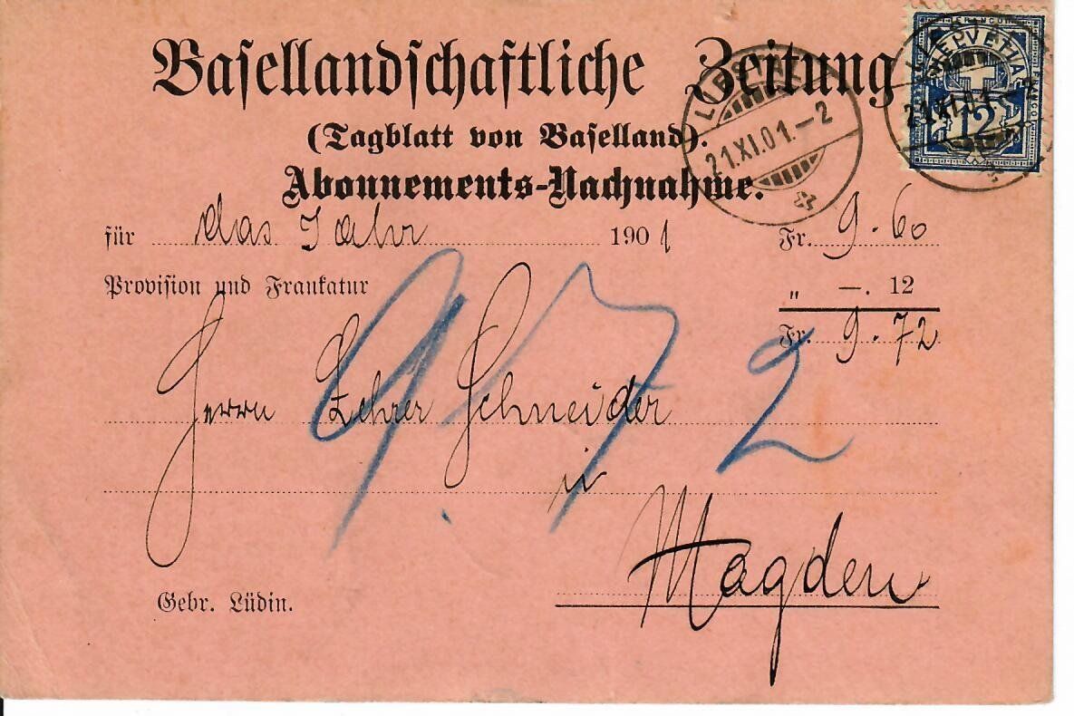Tutti i francobolli: Abo NN Basellandschaftliche Zeitung 1901 – Usato da Hochdorf venduto da Ziegel-16