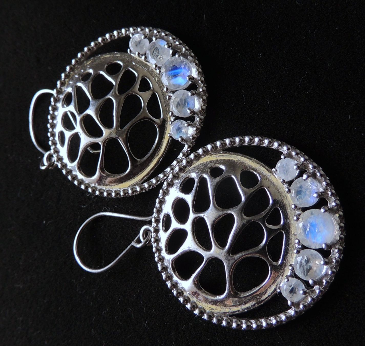 Boucles d'oreille: Silber 925 rainbow moonstone Ohrringe – Neuf (Voir description) à Waldenburg par schaller707 2