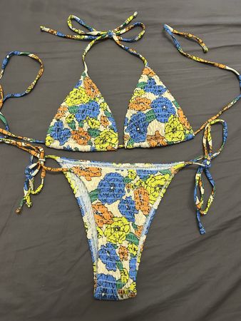 Bikini Set mit Blumenmuster gerafft bun
