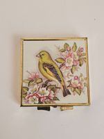 Vintage Taschenspiegel, Vogelmotiv, goldfarben