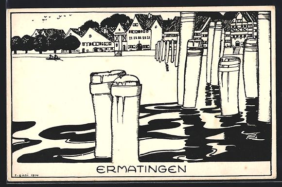 Cartoline postali: Ermatingen, Stadtblick vom Wasser aus – Usato da Berlin venduto da bartko-reher