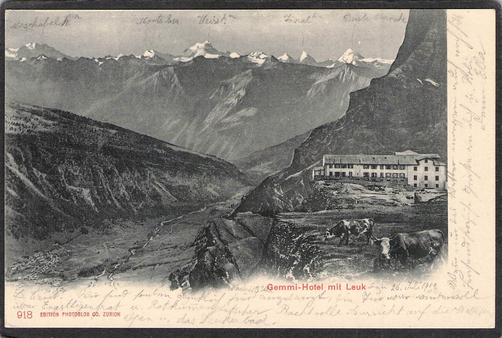 Ansichtskarten: ^Gemmi - Hotel mit Leuk , gel. 1902 – Gebraucht aus Reichenburg von Pipo-67