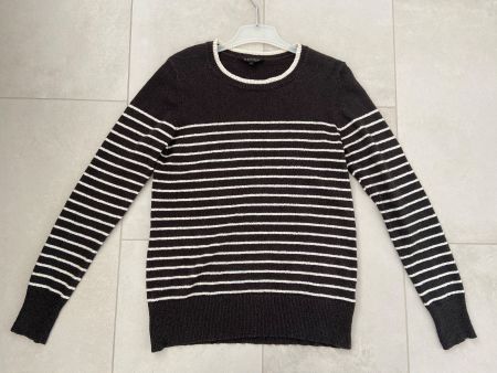 Dünner Damen Pullover grau / weiss gestreift