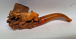 Antike Meerschaumpfeife mit Tiermotiv handgeschnitzt