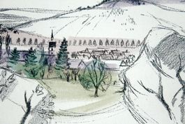 PIATTI: Basel / Riehen vom Wenkenköpfli aus, 1950, 2x Litho