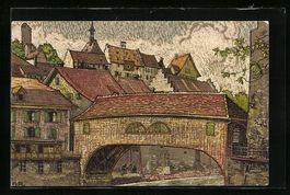 Künstler-AK Baden, Ortsansicht, 1918