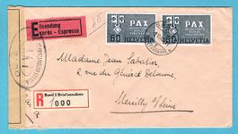 R-Eil Zensurbrief nach Frankreich ab BASEL 9.VI.45 Ab Fr.1!