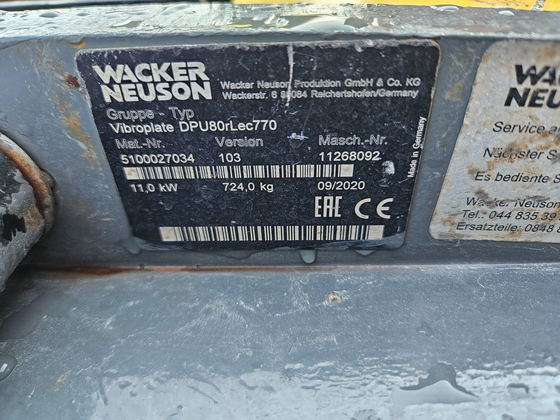 Wacker Neuson Tutte le macchine: Wacker Neuson Fibroplatte / Rüttelplatte DPU80rLec770 – Usato da Degersheim venduto da Schnusi7 1
