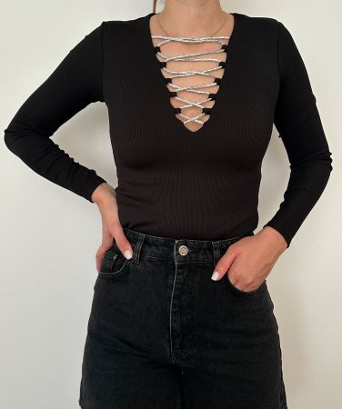 Schwarzer Body mit Strass - Perfekt für den Ausgang!