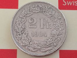 2 Franken 1984 ss+, nur 2,043 Mio!