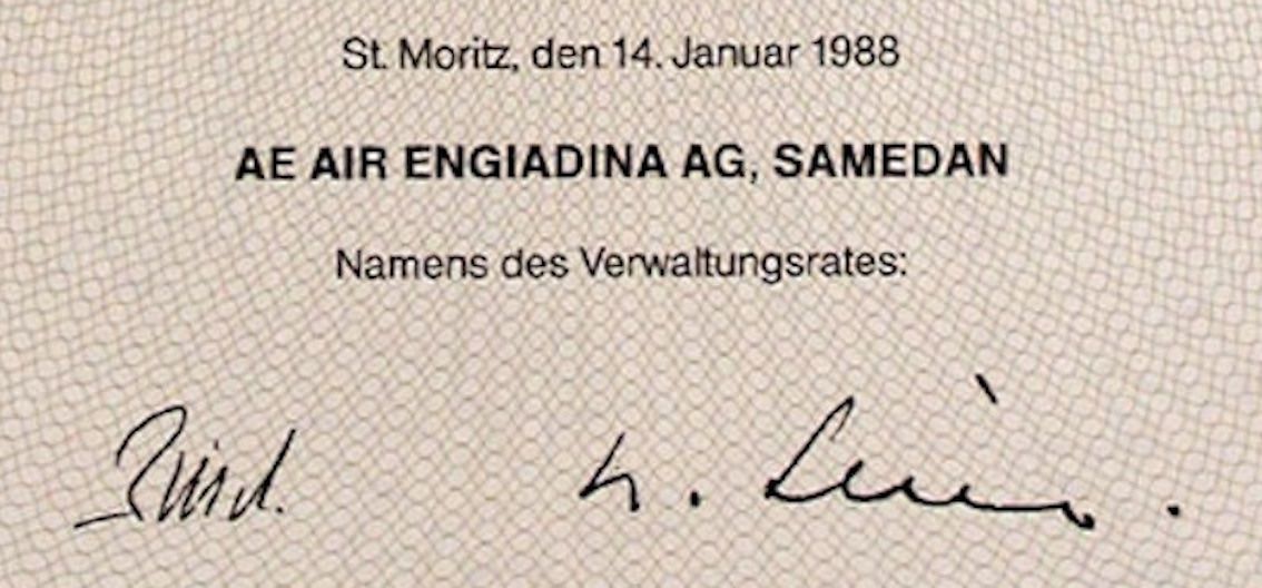 Documenti: AE Air Engiadina AG, St. Moritz - 1988 – Usato da Solothurn venduto da Sgasche 1