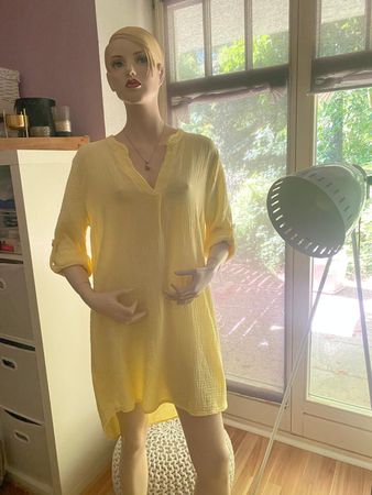Musselin Tunika Blusen Kleid sonnengelb long Bluse neu