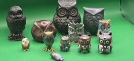 12 Stück Div.Metal,Cloisonne,Zinn,Bronze +++ Eulen Figuren