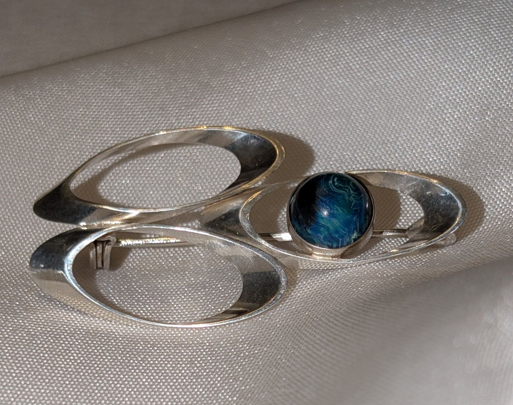 Spille & Fermagli: Vintage Brosche mit Eilatstein-Cabochon, Silber 925 – Usato da Ermatingen venduto da Hanni_und_Nanni