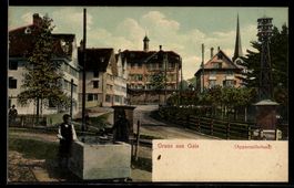 AK Gais, Ortspartie mit Hotel zur Krone und Brunnen