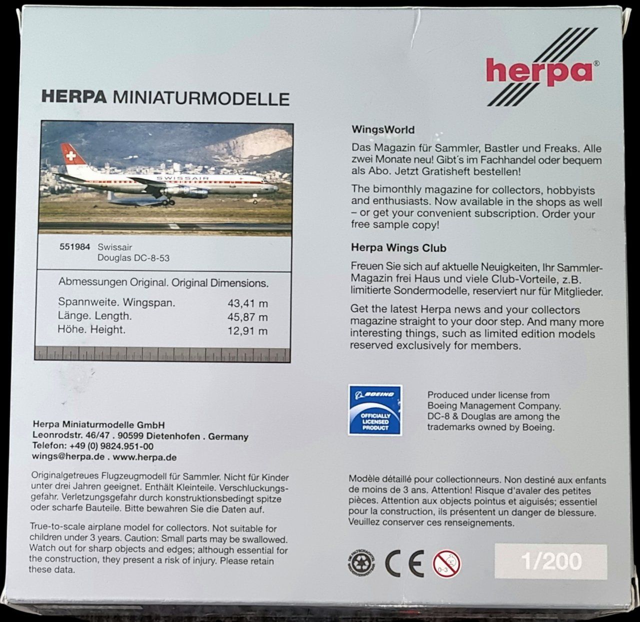 SWISSAIR DC-8-53 / 1:200 HERPA (Neu (gemäss Beschreibung)) in