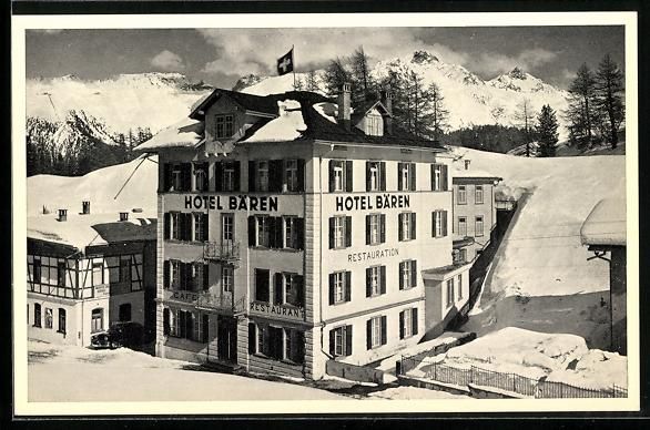 Ansichtskarten: AK St. Moritz, Hotel Bären mit Flagge – Gebraucht aus Berlin von bartko-reher