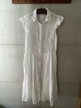 120% Lino Linen Dress White Eyelet, Size S/M Summer Cool!