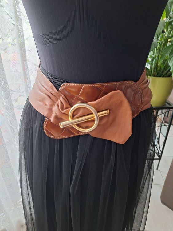 Ceinture Large En Cuir Clair Gloria Von Petar - Taille 85 - Occasion Très Bon État