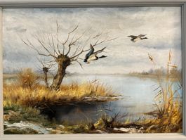 88x69/ Peter Brutsche/ Ölgemälde Enten über See, Landschaft