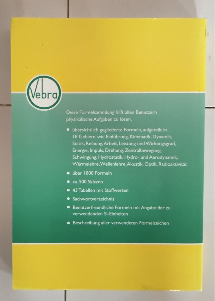 Libri: Physik Formelsammlung  Benedetti  Bruno  Vebra Verlag – Usato da Haegendorf venduto da Chruege 1