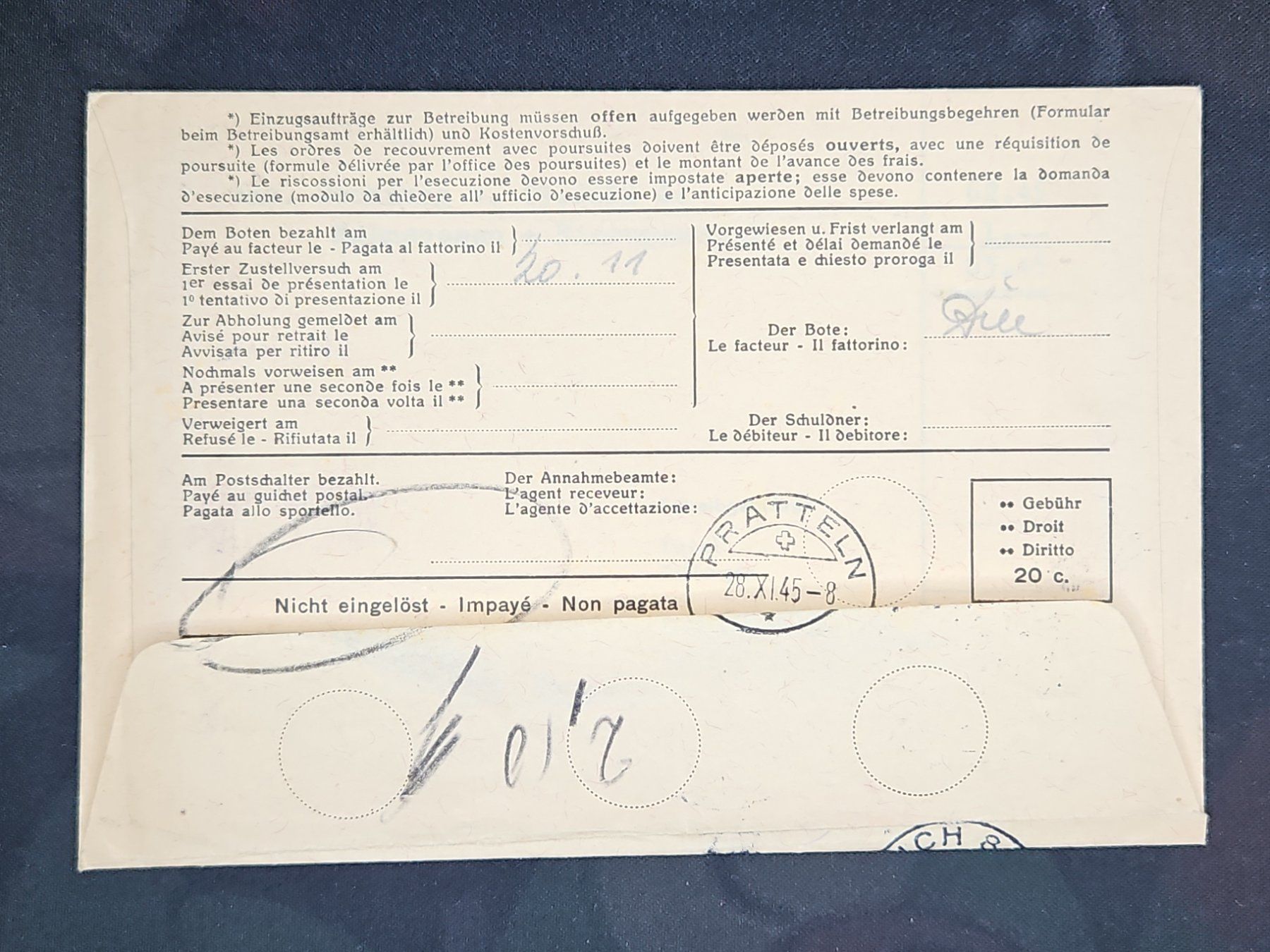 Tutti i francobolli: CL23 Enveloppe + Timbre Suisse 1945 – Usato da Cousset venduto da Patrick_Collections 1