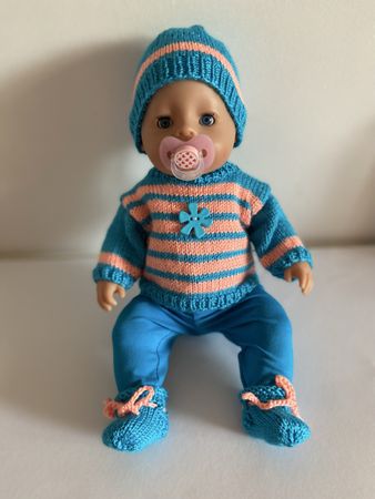 Puppengarnitur, Pullover, Mütze, Leggins, Finkli, Gr 43/45.