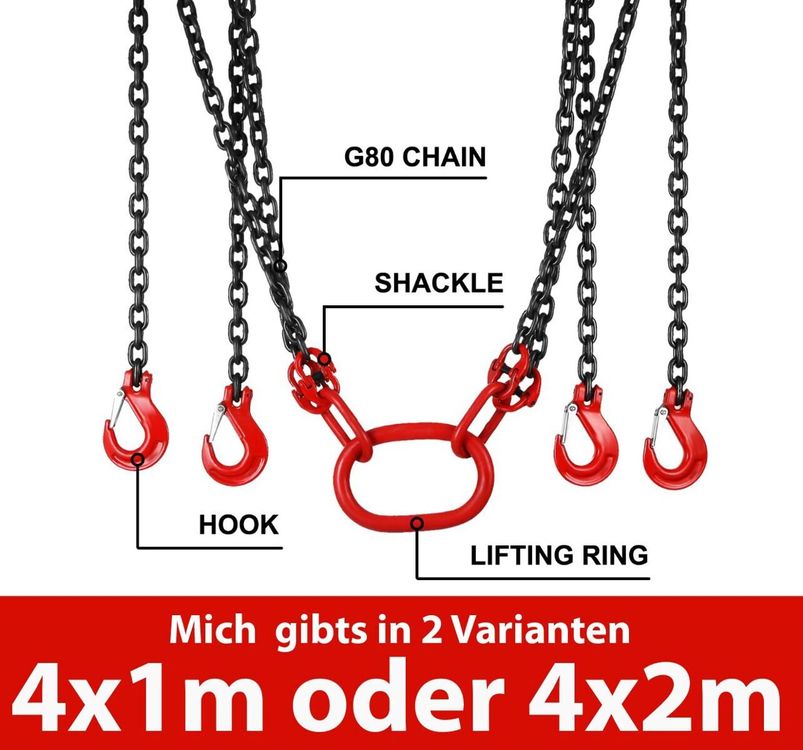 2-Strang Anschlagkette 6mm GK8 - Hochfeste Krankette Für Schwerlast Bis 1,6t