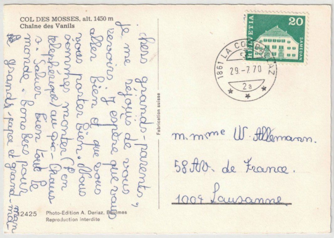 Cartoline postali: Col des Mosses - Gondelbahn Pic Chaussy – Usato da Binningen venduto da Mountainrider 1