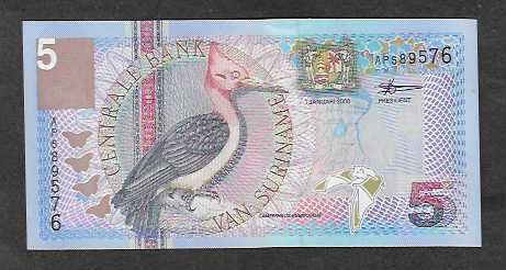 Banconote: Suriname  5  Gulden  2000  Bankfrisch – Nuovo (secondo la descrizione) da Gordola venduto da coinsandnotes