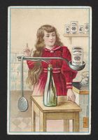 Chromo Suchard : Fille avec une balance improvisée (1910)