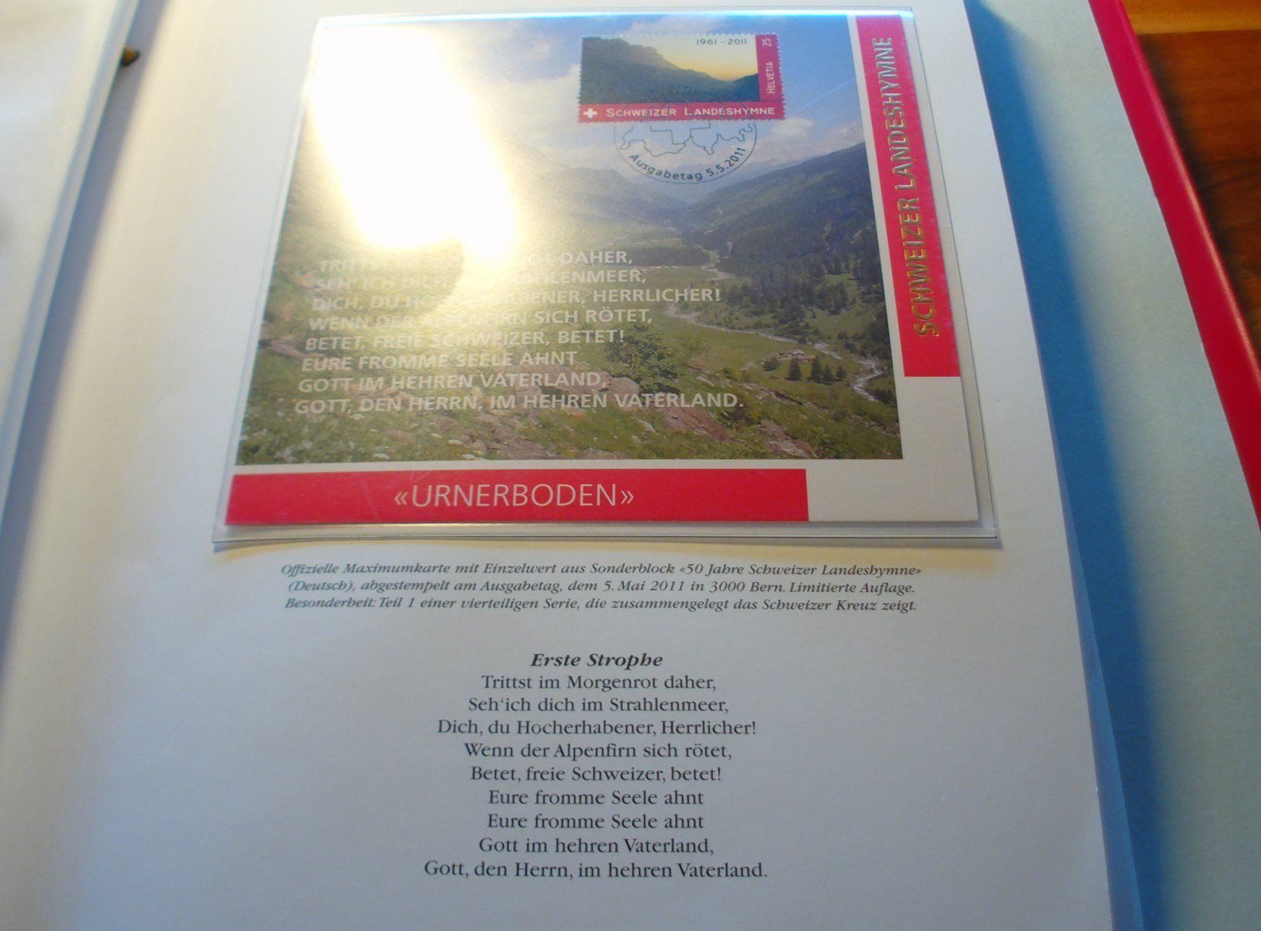 Alle Briefmarken: Satz Maximumkarten 2011, Block Landeshymne, 4 Belege – Gebraucht aus Niederwil AG von morostahu 1