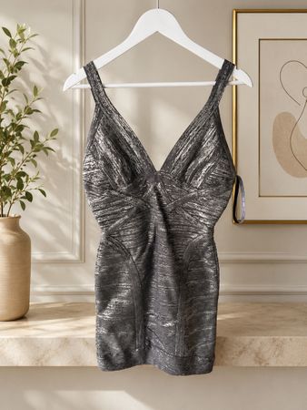 Herve Leger Metallic Bandage Dress - Size M - Perfect for Su