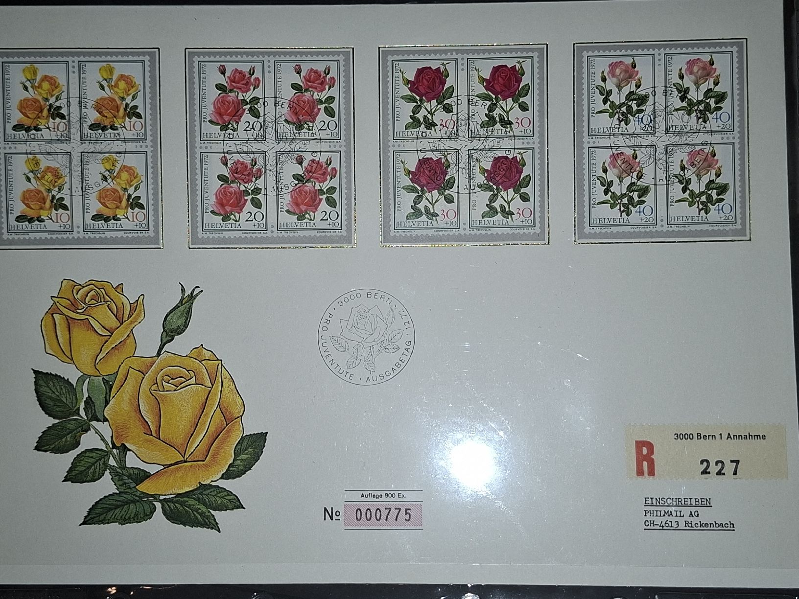 Alle Briefmarken: FDC 4er Blockbrief 1972 PJ  – Gebraucht aus Balgach von SIMEON27