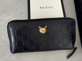 Gucci Signature Portemonnaie mit Katzenkopf, mit Beleg
