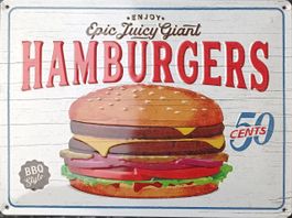 Cooles Blechschild "Hamburgers" im Vintage Stil