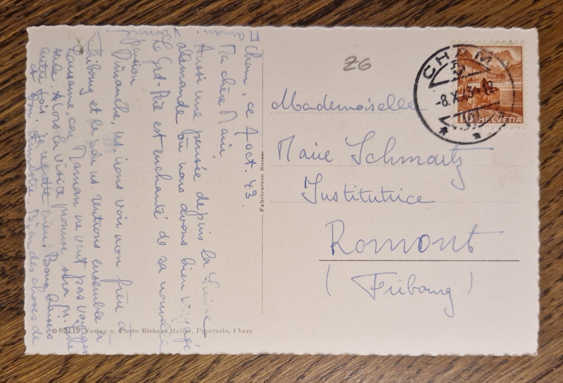 Cartoline postali: Cham, Schloss Andreas 1945, n. Romont – Usato da Ebikon venduto da Donar50 1