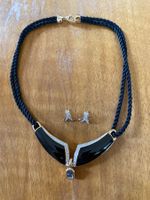 Elegantes Schmuckset: Collier & Ohrringe, Schwarz-Gold, Z...