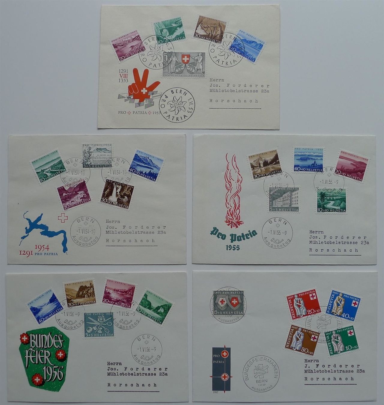 Tutti i francobolli: Pro Patria 1953-1957 FDC's, EINMALIG!!! – Usato da Ebikon venduto da SilvioFreund