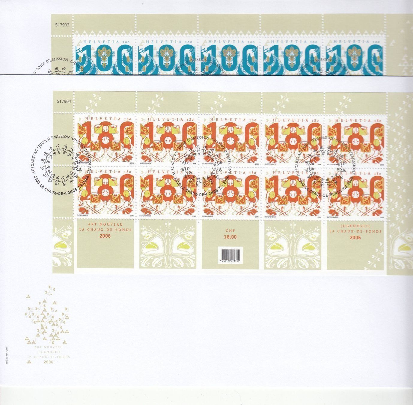 Tutti i francobolli: SBK 1190-1191 Kleinbogen FDC mit ET, Kat. 130.- – Usato da Bürglen TG venduto da StampGraf