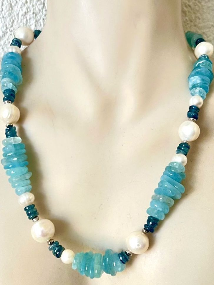 Ketten: Prunkstück: Aquamarin / Saphir Collier mit Barockperlen – Gebraucht aus Ruswil von artbyhand 9
