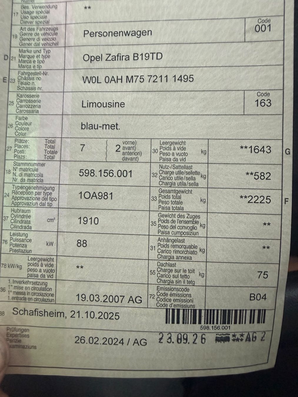 Opel Autos: Opel Zafira 1.9d – Gebraucht aus Leibstadt von ars_2d6j 6