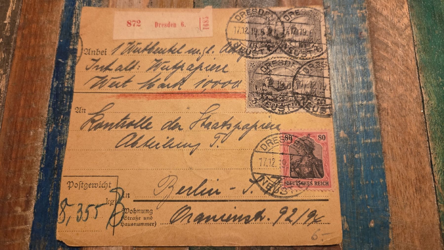 Tutti i francobolli: 1919  Paketkarte Dresden 6 – Usato da Arni AG venduto da Moth68