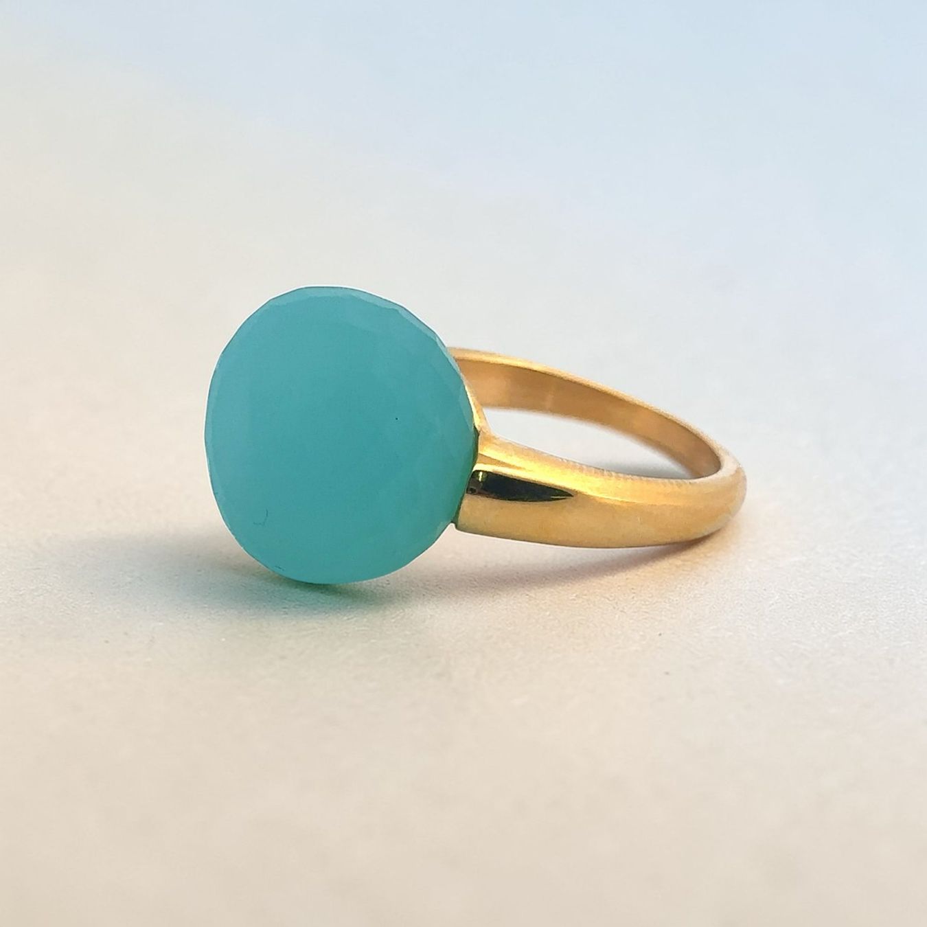 Olga Ribler Anelli: Statement gelbvergoldet, Edelstahl Ring Gr 55, Chalzedone – Nuovo (secondo la descrizione) da Luzern venduto da Schmuckoutlet 6