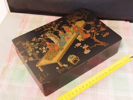 Boîte laquée décorative antique asiatique vintage