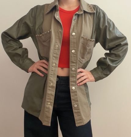Zara Jacke / Hemdjacke Khaki mit Kunstleder & Nieten S
