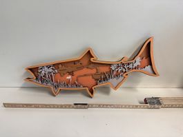 Holz Deko Fisch Lachs 3D mehrschichtig Wanddeko Natur