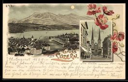 Litho Luzern, Hofkirche, Stadtansicht mi